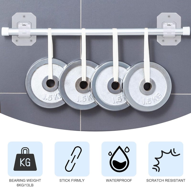Codoule 8PCS Upgraded No Drill Curtain Rod Brackets No Drilling Curtain Rod Holders Self Adhesive Curtain Rod Hooks Nail Free Adjustable Curtain Hangers Suitable for Poles of 0.78~1.57 Inch(Transparent) - Image 3